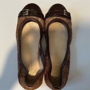 Cole Haan Reesa Printed Pony Brown Ballet Flats w/ Patent Cap Toe Size 7